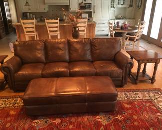CAMELOT LEATHER SECTIONAL AND MATCHING LEATHER BENCH/STORAGE OTTOMAN