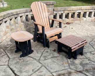 ADIRONDACK GLIDER CHAIR OTTOMAN AND SIDE TABLE