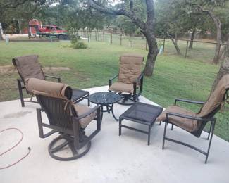 Outback Patio set (includes 2 swivel rockers, 2 dining chairs, 2 ottomans, side table)