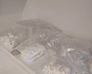 clear plastic bottles (2, 4, & 8 oz.), caps, pump dispensers