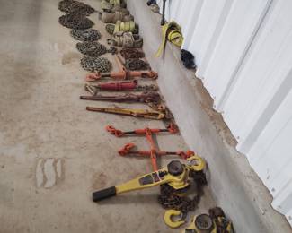 load binders, ratchet straps, chains, come-alongs