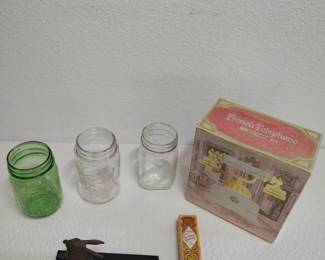 antique Ball canning jars, Avon collectable, perfume decanters, brass rabbit doorstop