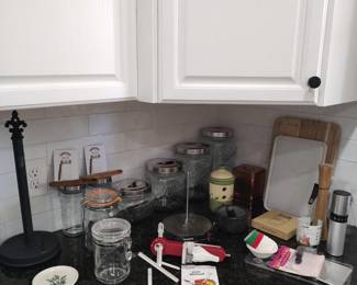 electric pot stirrer, kefir kits, canister set, cutting boards, olive oil mister, pickle tamper/weights, mortar & pestle, paper towel holder, spoon rest