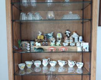 serving bowls, pitcher, cream & sugar collection, salt & pepper collection, thimble collection, Mexico souvenirs, espresso cups, butter tray, wine glasses