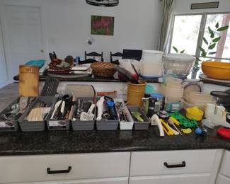 utensils, leftover containers, salad spinner, cedar planks, ice cube trays
