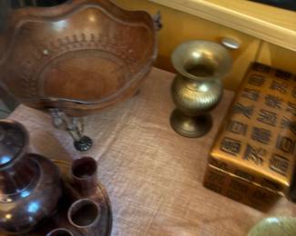 Copper bowl, brass vase