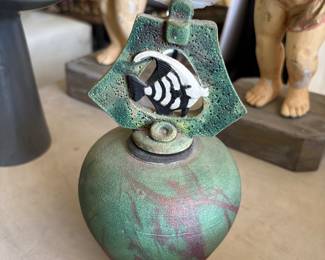 Raku perfume bottle w agate topper