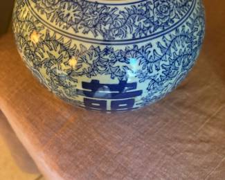 Antique blue and white pottery vase, double happiness, from The Cliff House, San Francisco auction