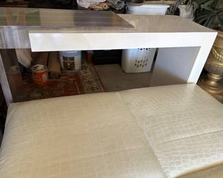 White and grey table or desk, REALLY LARGE WHITE OTTOMAN