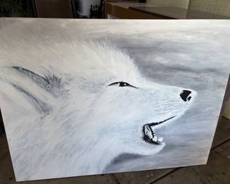 Large white wolf/dog painting