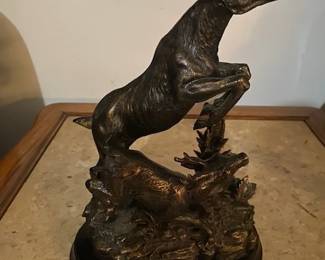 Vintage Bronze Deer Sculpture, "Leaping Buck with Fawn"