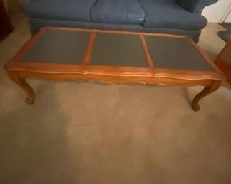 French Country Coffee Table, Wood w/Slate Top - 48"W x 19.5"D x 14"H