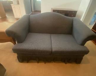Loveseat - Blue Dot Fabric, Skirted - 60"W x 16"D x 35"H