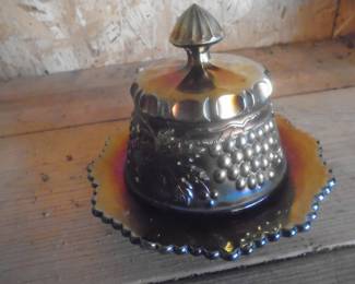 Carnival glass butter dish