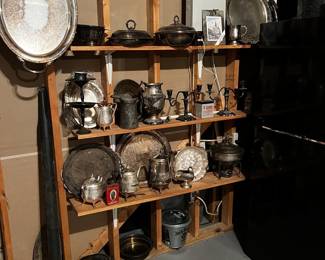 Assorted Silver & Pewter Trays, Cups, Pitchers 
