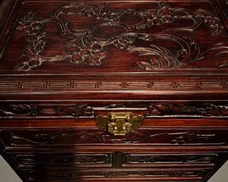 Antique Hand Carved Lined Nightstand