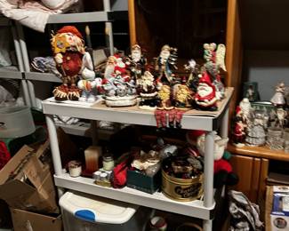 Christmas Area with Vintage ornaments, candles & Santa