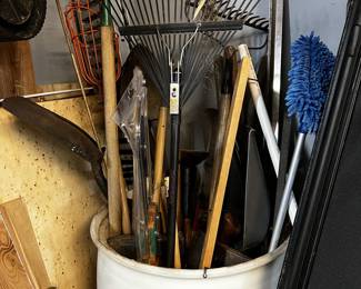 Assorted Garden Tools and Plant Wire