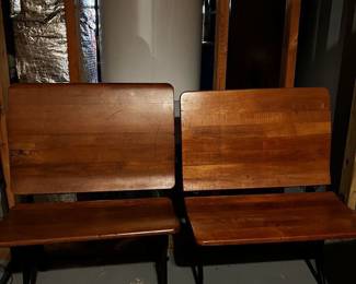 Antique School Desk Folding with Cast Iron Legs