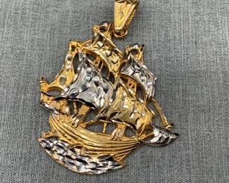 14K gold ship pendant