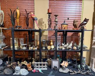 Decor, Brass candlesticks, Bird Figurines, Candlesticks, Bird Figurines, Clocks, etc.