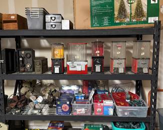 Christmas Tree and Lights, Vintage Gumball Machines, Antique Fans, Cast Iron Box Phone