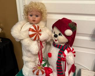 Santa's Best Little Girl and Snowman Vintage Motionette