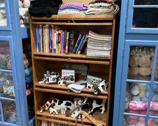 Lawyer Bookcase, Sewing Books, Cow figurines