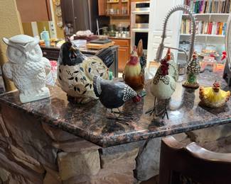 Owl, Chicken, Rooster figurines