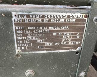 US Army Ordnance Corp DC generator