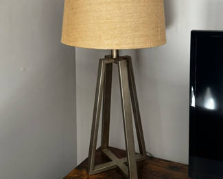 Bookshelf is industrial wood and metal...
71" wide by 31" tall by 13" deep
Perfect shape
2 matching lamps 14" tall