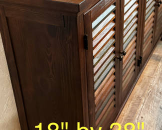 dark pine four door fluted server, entertainment center, credenza, multicolor door panels from Woodstock furniture, 60” x 34“ tall by 14” inches deep. paid $500.