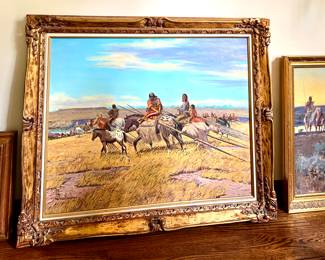 Oil painting by Beaulaurier - "Moving Camp" -1981