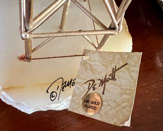 1980's Brass Oil Well Derrick, 24K Gold Plated - signed De Mott