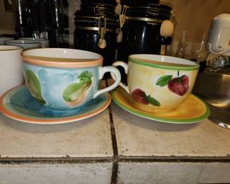 Large coffee mugs x 2 and saucers