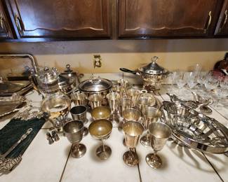Assorted silver and crystal for entertaining