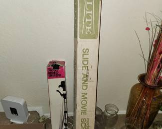 Movie screen & camera tripod