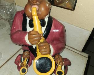 Jazz cookie jar & matching salt/pepper shakers