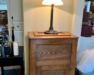 Vtg. Porcelain Lined wooden ice box