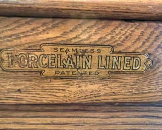 Vtg. Porcelain Lined wooden ice box