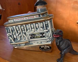 Ezra Brooks - Jim Beam Decanter & Vintage T-Rex Toy 