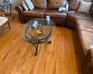 Leather couch and glass table