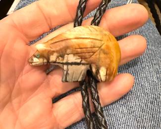 Carved Agate Bolo Tie