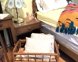 twin Bed, Night Stand, doll crib.