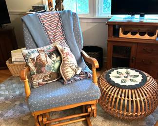 glider rocking chair, rattan ottoman