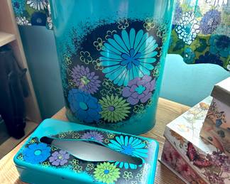 mcm metal floral waste can and tissue box