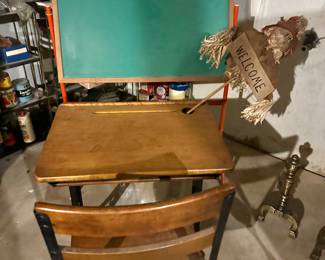 vintage childs school desk & chalk board