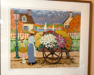 Framed Print by Michel Le Sabarin "Flower Vendor" Signed Print