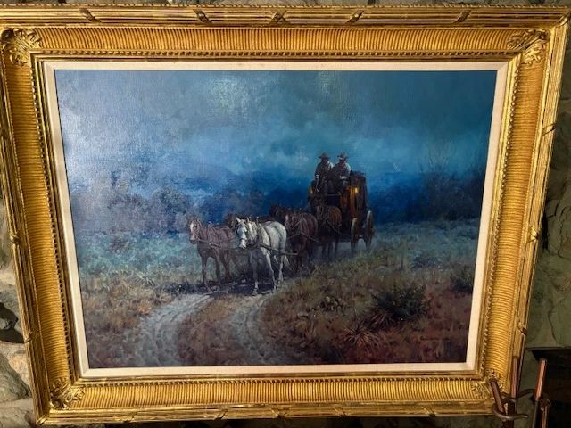Martin Grelle (1954-) 'Night Coach' 1991 oil on canvas, 40" x 50" framed