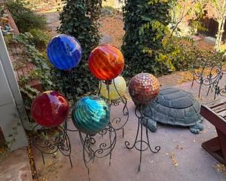 Glass garden orbs with stands